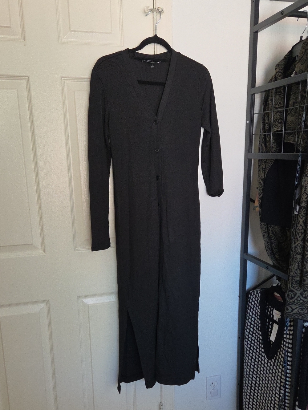 GSTQ Ribbed Soft Long Black Button-Front Women’s Dress Small